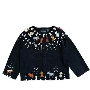 Michael Simon New York Black Knit Dog Bone Embellished Cardigan Sweater Womens M